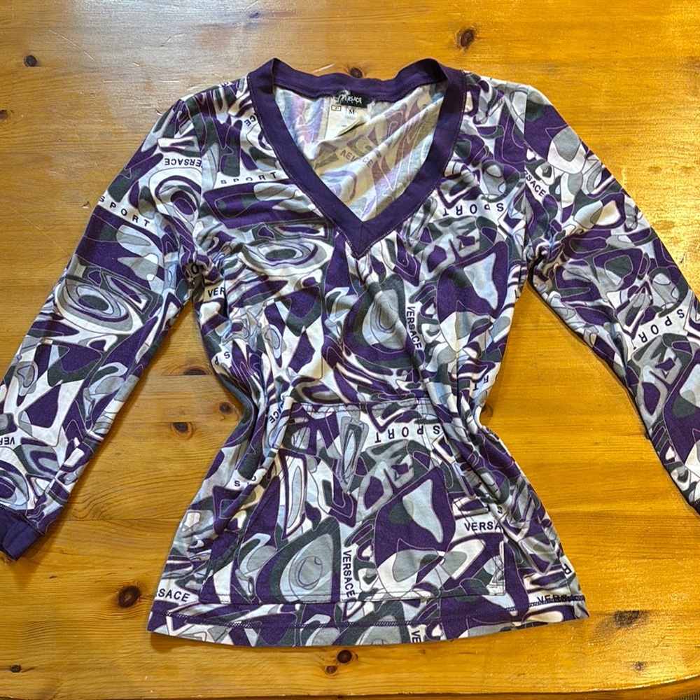 Versace Black Fitted Graphic 3/4 Sleeve Blouse